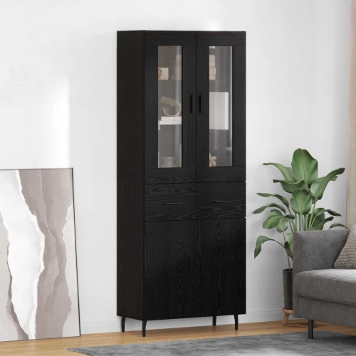 vidaXL Highboard με συρτάρι 2 pcs Μαύρη Οξυά Σύνθετο Ξύλο και Γυαλί
