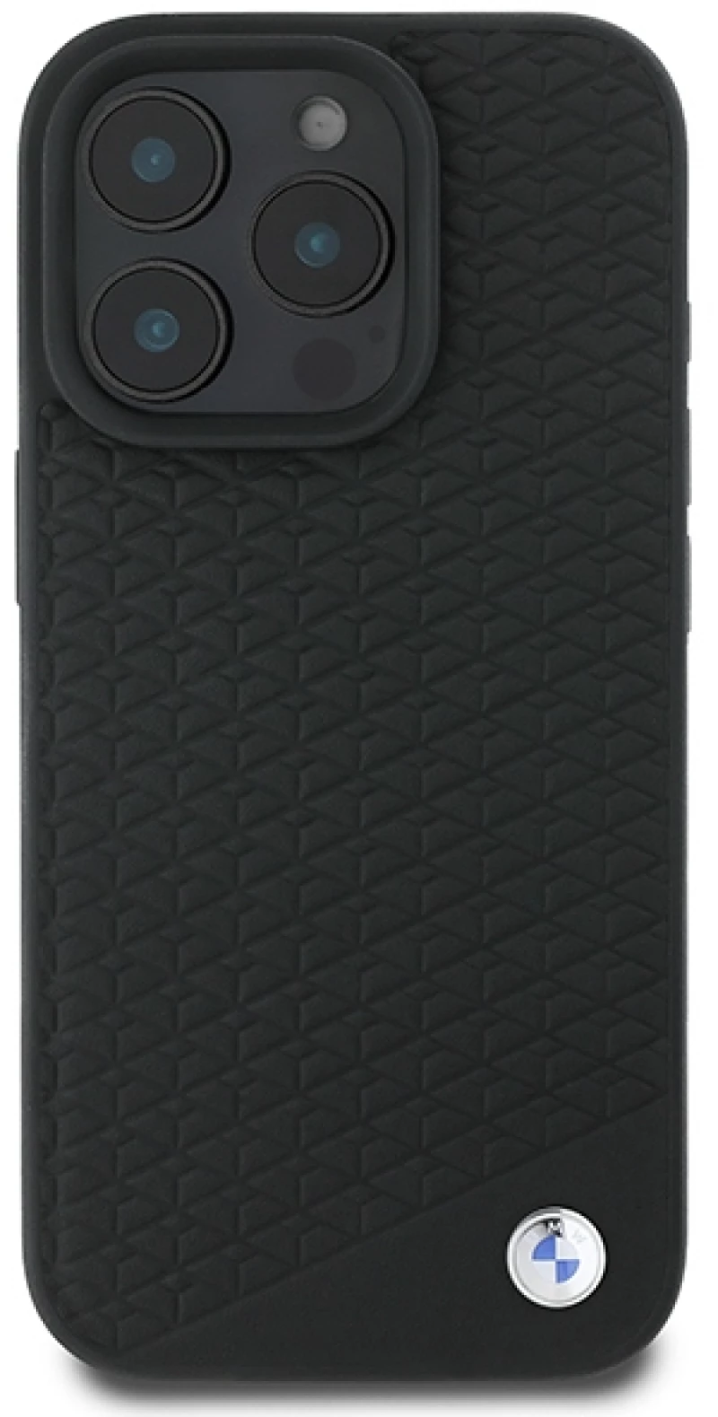 BMW Signature Leather Diamond Metal Logo MagSafe Case for iPhone 16 Pro Max - Black