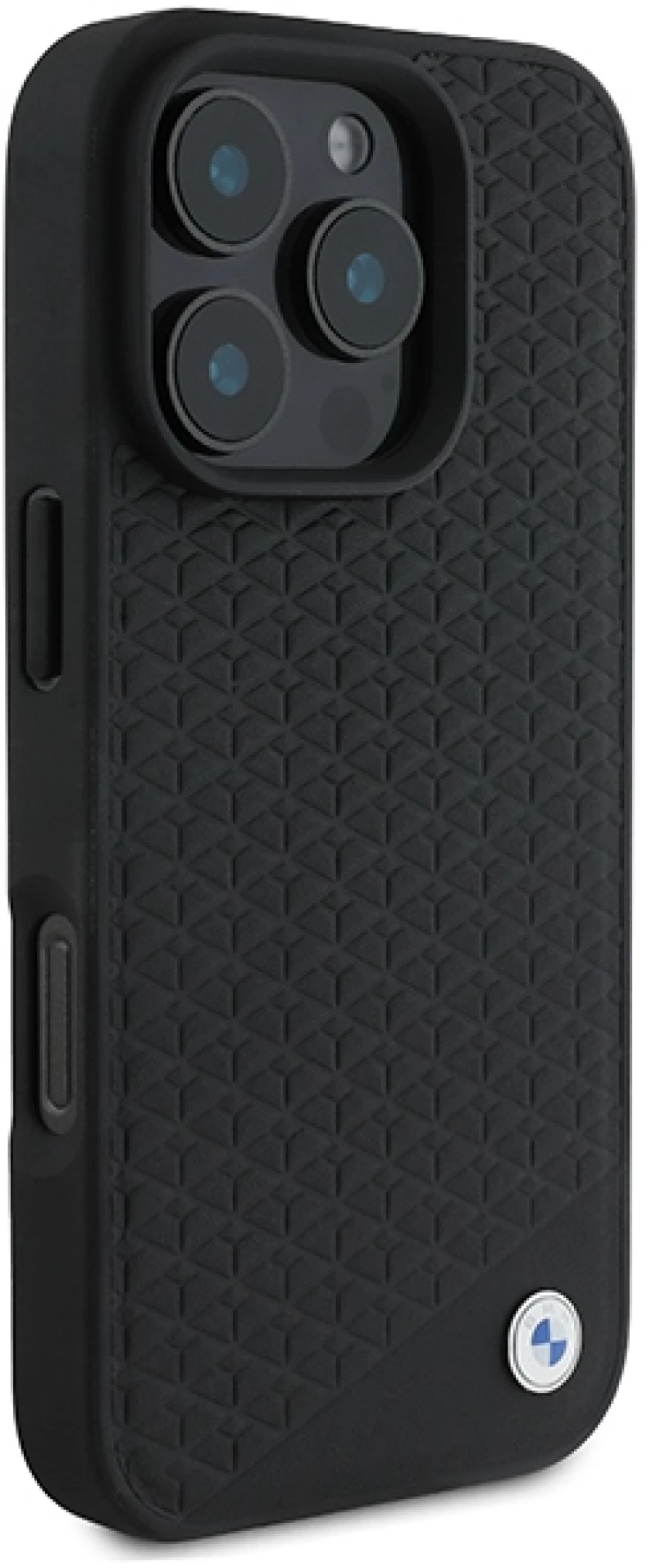 BMW Signature Leather Diamond Metal Logo MagSafe Case for iPhone 16 Pro Max - Black