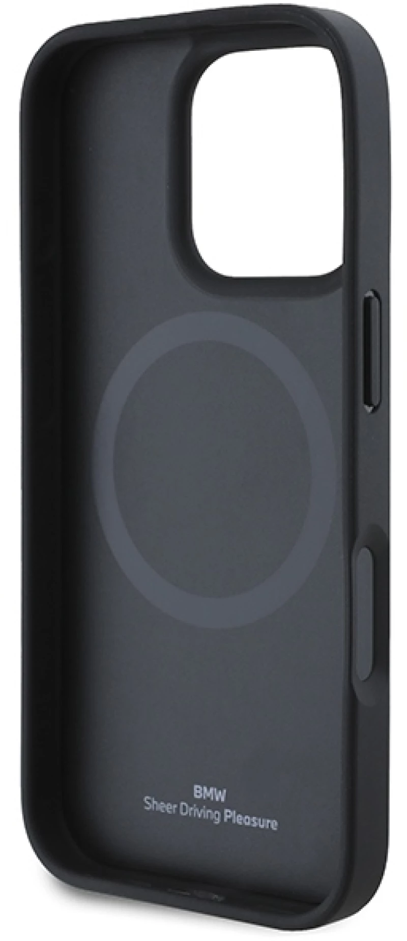 BMW Signature Leather Diamond Metal Logo MagSafe Case for iPhone 16 Pro Max - Black