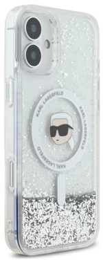 Karl Lagerfeld Liquid Glitter Karl Head Magsafe Case for iPhone 16 Plus - Clear