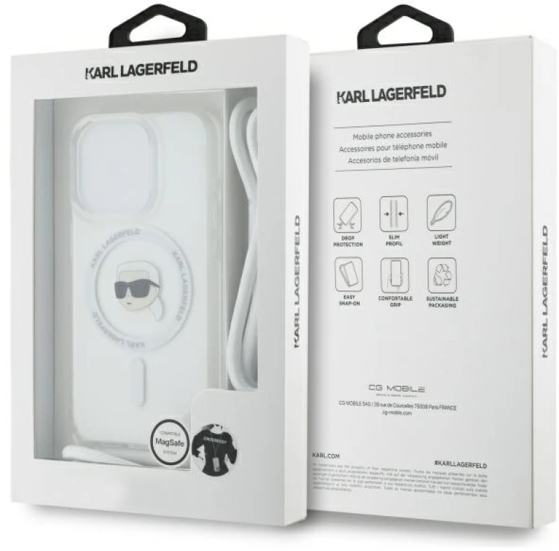 Karl Lagerfeld Crossbody IML Karl Head Magsafe Case for iPhone 16 Pro - Clear