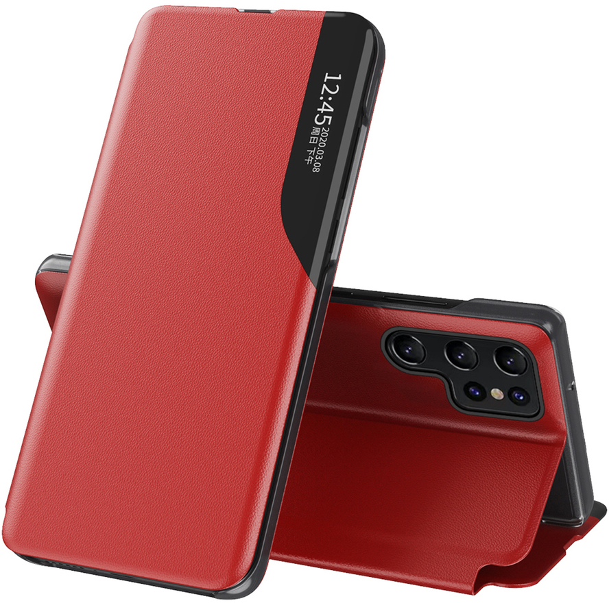 Eco Leather View Case for Samsung Galaxy S25 Ultra with Flip and Stand - Red