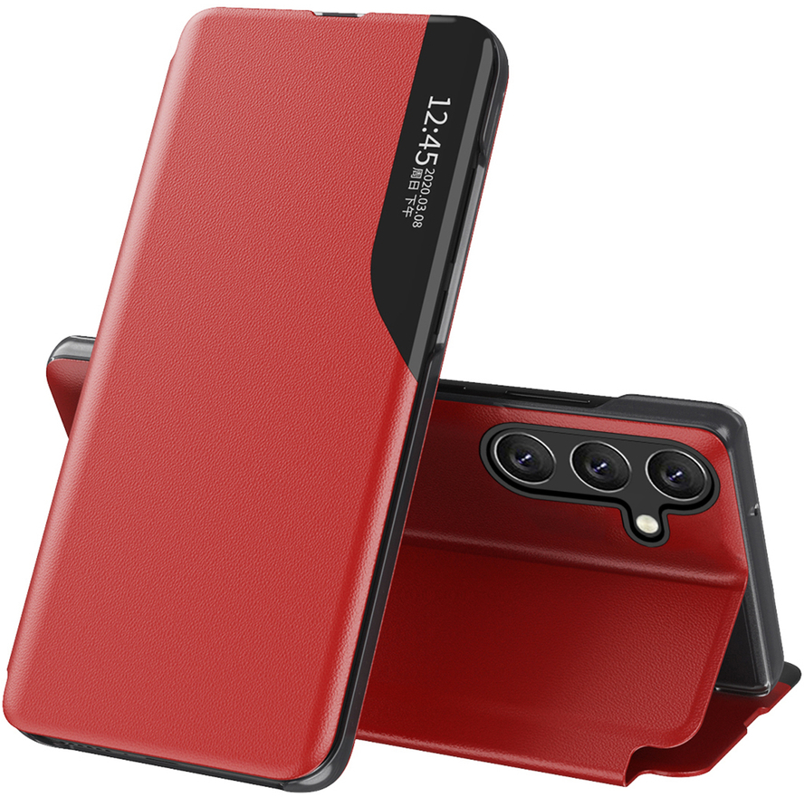 Eco Leather View Case for Samsung Galaxy S24 FE with flap and stand - red