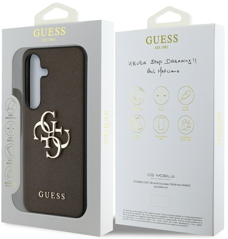 Guess Grained Big 4G Logo Small Classic Logo case for Samsung Galaxy S25 brown