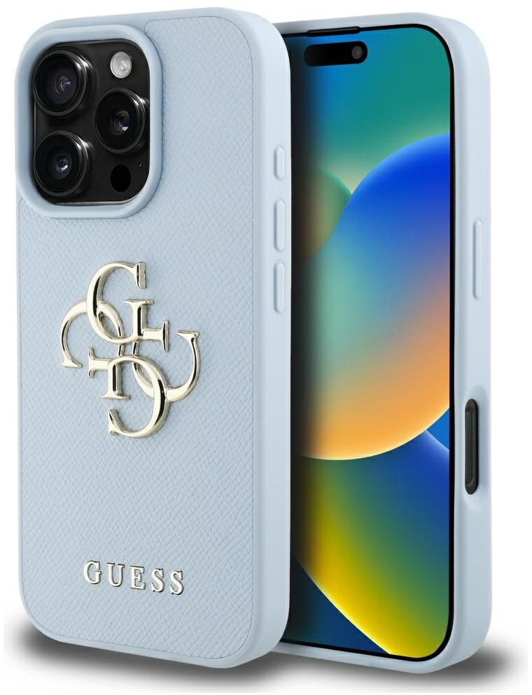 Guess Grained Big 4G Logo Small Classic Logo case for iPhone 16 Pro - blue