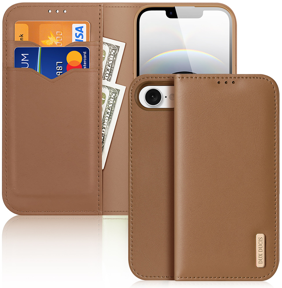 Dux Ducis Hivo iPhone 16e Case with Flip and RFID Protection - Brown