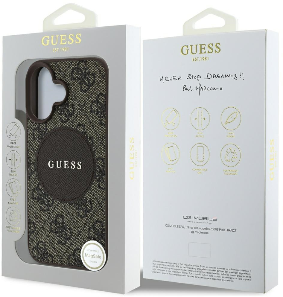 Guess 4G Circle Classic Logo MagSafe case for iPhone 16 - brown