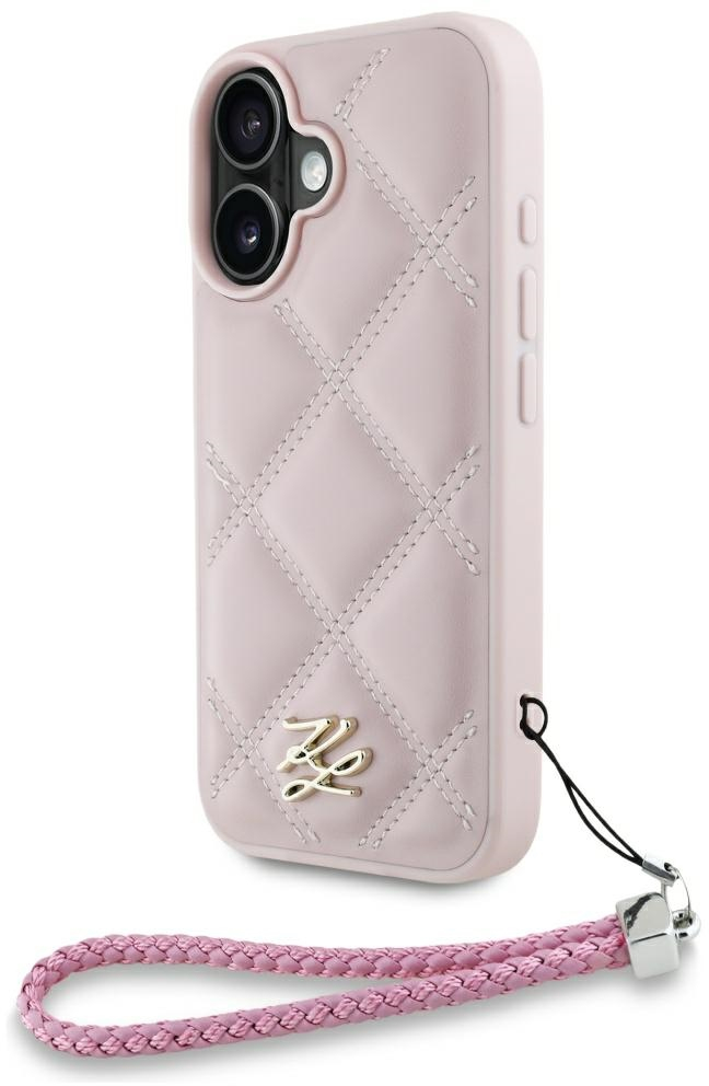 Karl Lagerfeld Quilted Initial Logo & Chain Strap iPhone 16 Case - Pink