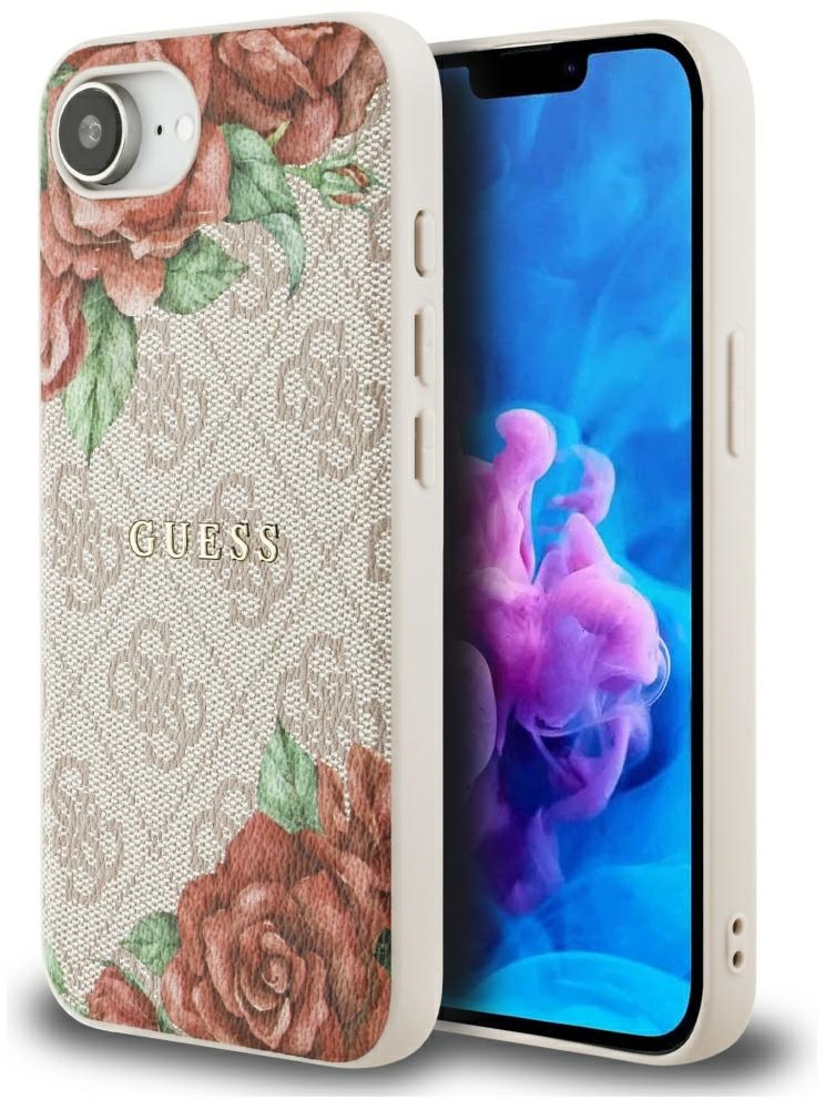 Guess 4G Flowers Print MagSafe iPhone 16e Case - Pink