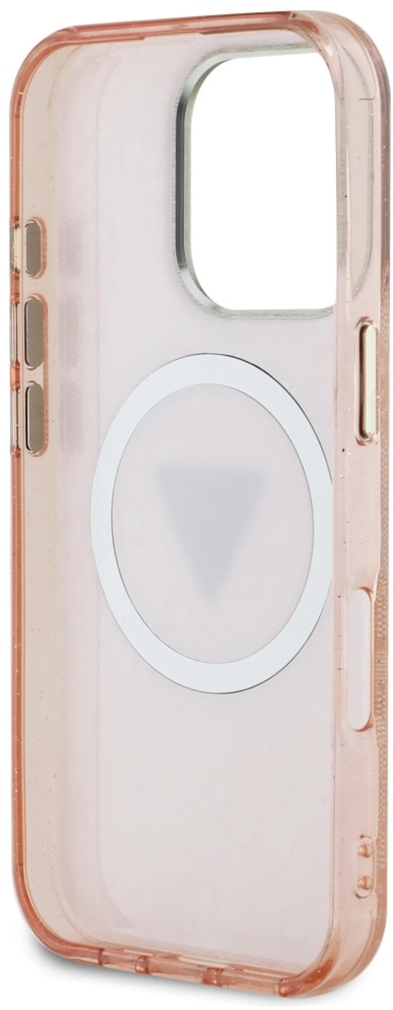 Guess IML Metal Glitter 4G Circle Triangle MagSafe Case for iPhone 16 Pro - Pink