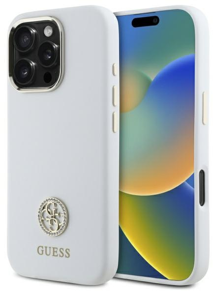 Guess Silicone Logo Strass 4G Case for iPhone 16 Pro - White