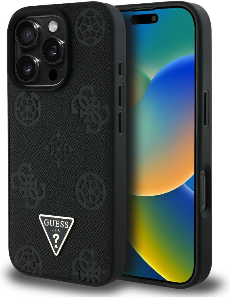 Guess Grained Hot Stamp Peony Triangle Logo MagSafe Case for iPhone 16 Pro Max - Black