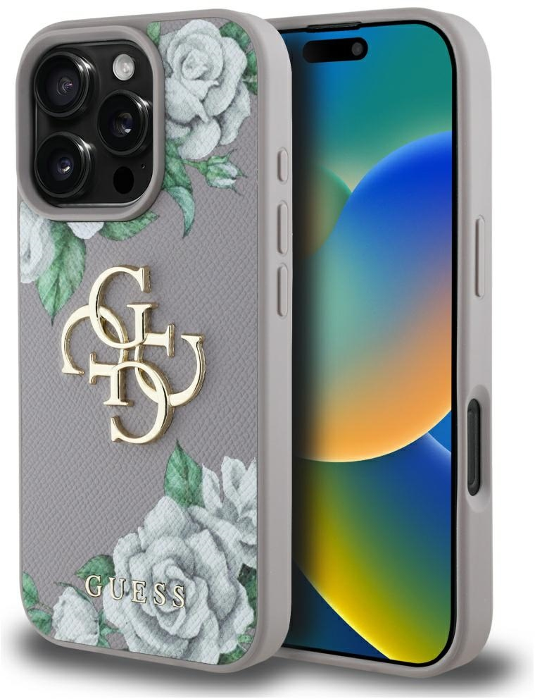 Guess Grained Roses Big 4G Logo iPhone 16 Pro Max Case - Purple