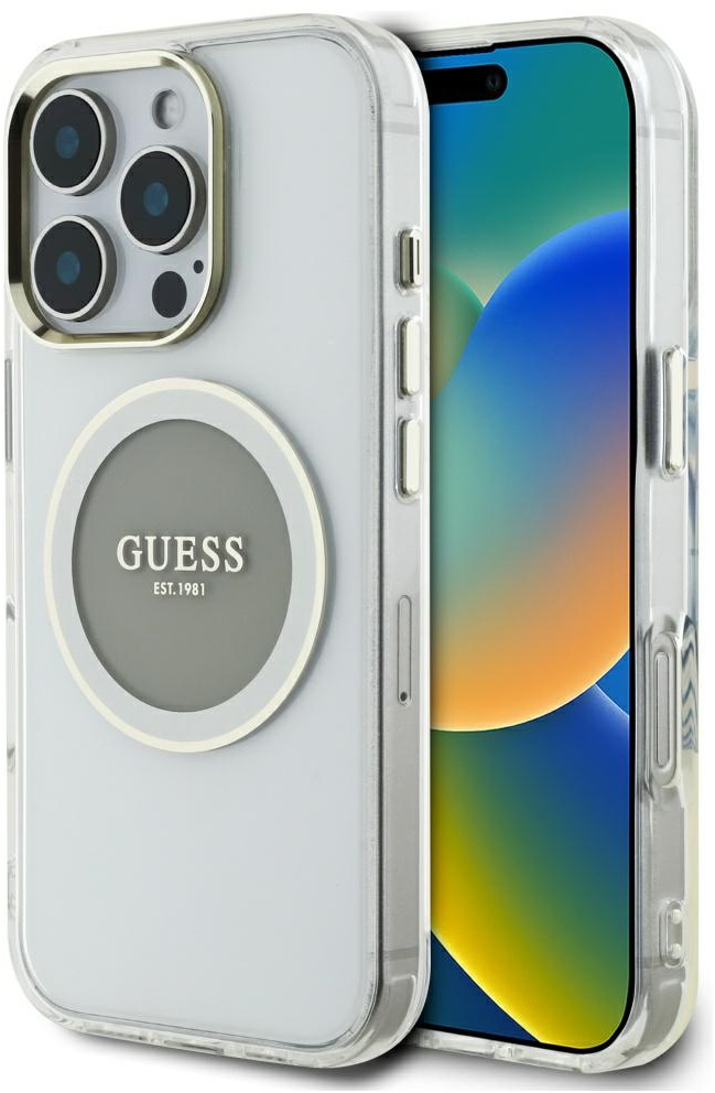 Guess IML Metal Colored Circle Classic Logo MagSafe case for iPhone 16 Pro - gray