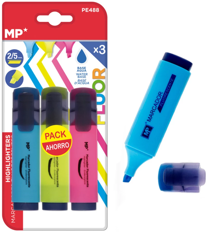 MP μαρκαδόρος υπογράμμισης PE488, πάχος μύτης 2-5mm, 3 χρώματα - 8435250993390