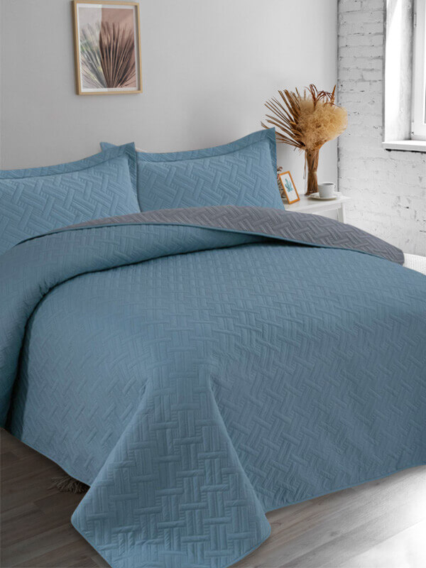 Κουβερλί Σετ Διπλό Tetris Διπλής Όψεως Microfiber Γαρύφαλλο 220x240 - Πετρόλ-Ανθρακί