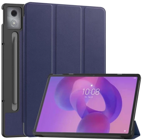 Για Lenovo IdeaTab Pro Υφή Custer Θήκη Ταμπλέτας Smart από Δέρμα με 3 Διπλώσεις (Σκούρο Μπλε)