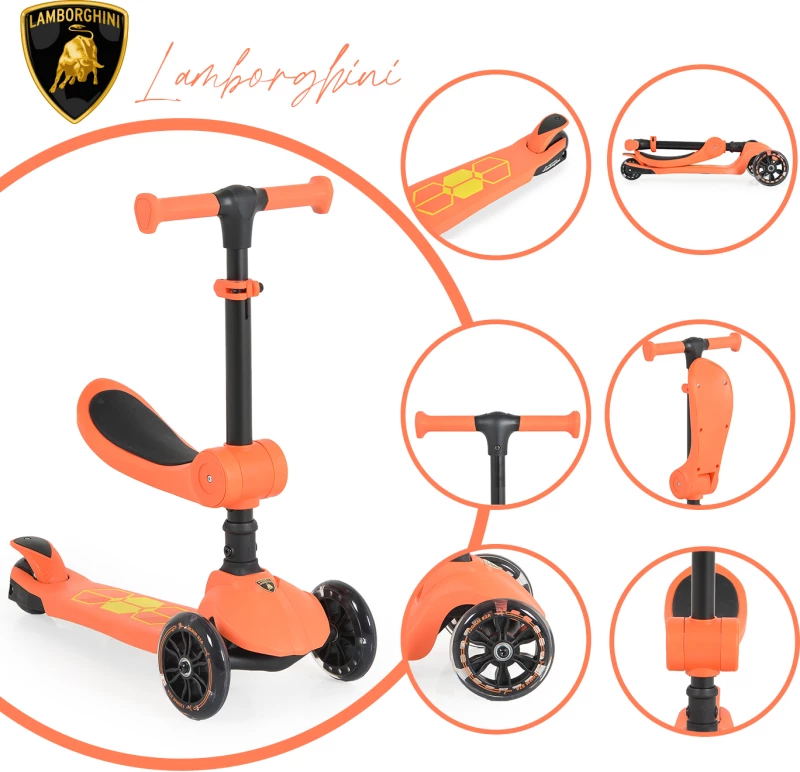 LAMBORGHINI ΠΑΙΔΙΚΟ ΠΑΤΙΝΙ ΜΕ ΚΑΘΙΣΜΑ 2 ΣΕ 1 ORANGE 3800146228583