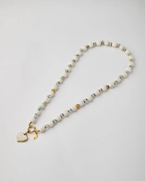 White Lava Aquamarine Heart Necklace