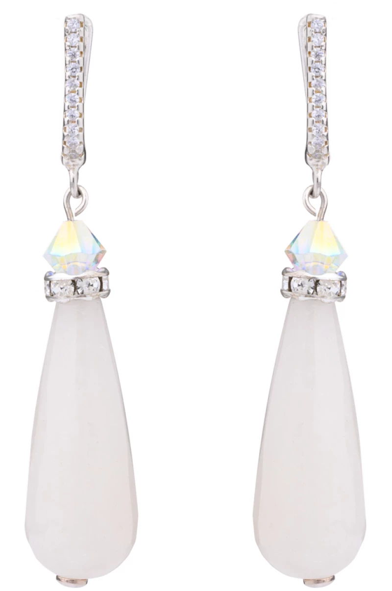 Drop Silver Earrings – Ivory color – Cubic Zirconia Leverback