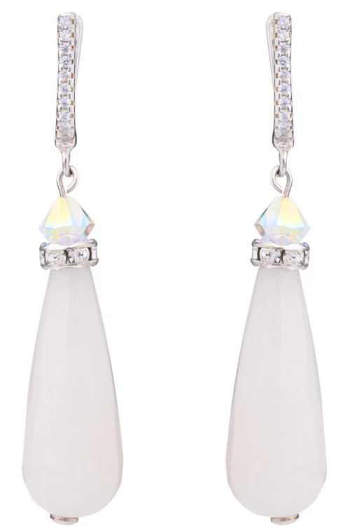 Drop Silver Earrings – Ivory color – Cubic Zirconia Leverback