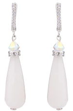 Drop Silver Earrings – Ivory color – Cubic Zirconia Leverback