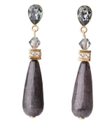 Drop Silver Earrings - Black color - Pear stud posts