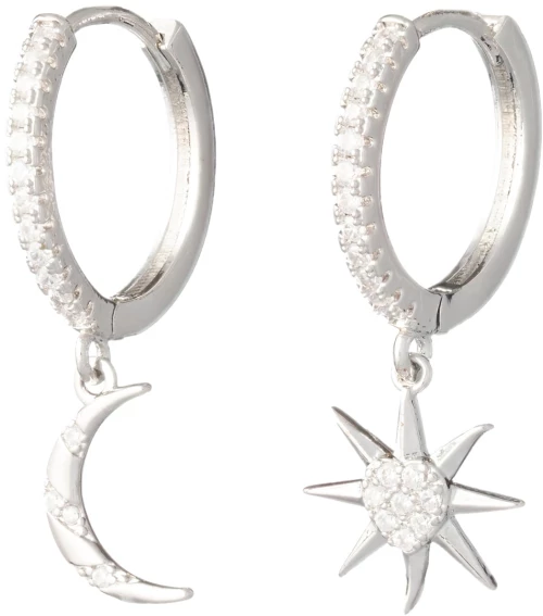 Moon and Star - Rhodium Plated