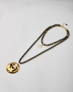Golden Disc Black Beaded Necklace