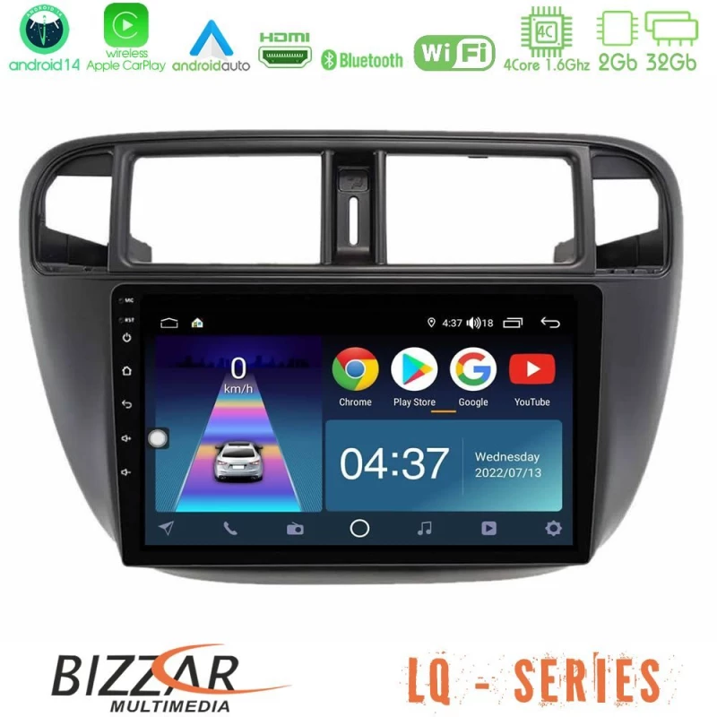 Bizzar lq Series 4core Android14 2+32gb Honda Civic 1995-2001 Navigation Multimedia Tablet 9" με Carplay & Android Auto u-lq-Hd2124
