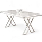Τραπέζι Vals 240CHR2102 130x80x74cm Marble Effect White-Chrome Μοριοσανίδα, Μέταλλο