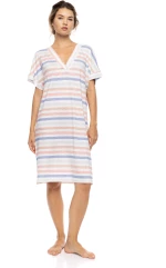 Γυναικείο Νυχτικό Pink Label - SUNSET STRIPE - Kοντομάνικο - V-Neck - Cotton