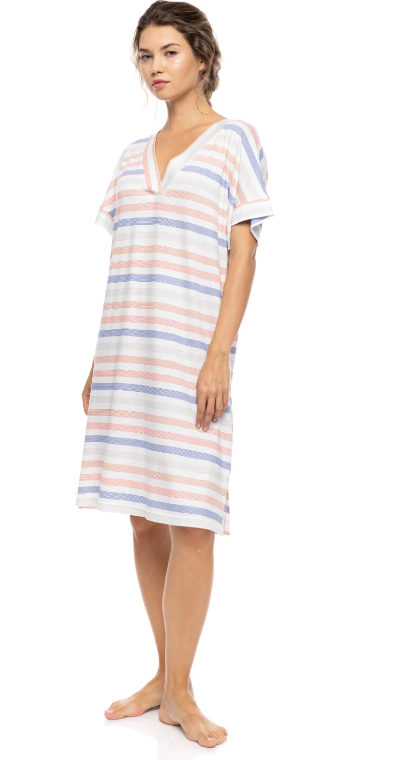 Γυναικείο Νυχτικό Pink Label - SUNSET STRIPE - Kοντομάνικο - V-Neck - Cotton