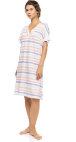 Γυναικείο Νυχτικό Pink Label - SUNSET STRIPE - Kοντομάνικο - V-Neck - Cotton