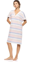 Γυναικείο Νυχτικό Pink Label - SUNSET STRIPE - Kοντομάνικο - V-Neck - Cotton