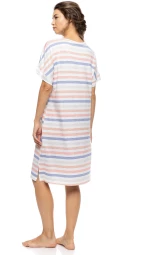 Γυναικείο Νυχτικό Pink Label - SUNSET STRIPE - Kοντομάνικο - V-Neck - Cotton