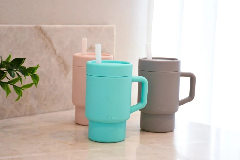 Melii Παγούρι Σιλικόνης με Καλαμάκι Tumbler Ροζ MEL19900