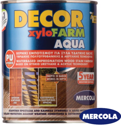 ΑΣΠΡΟ Mercola Decor Xylofarm Aqua Προστατευτικό βερνίκι εμποτισμού PU 2σε1 νερου για ξύλα 750ml Σατινε