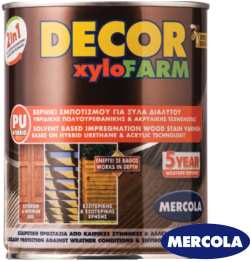 ΚΑΣΤΑΝΙΑ Mercola DECOR XYLOFARM Προστατευτικό βερνίκι εμποτισμού για ξύλα διαλύτου 2σε1 750ml