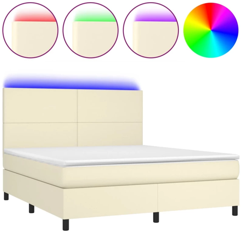 vidaXL Κρεβάτι Boxspring με Στρώμα & LED Κρεμ 180x200 εκ. Συνθ. Δέρμα