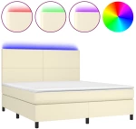 vidaXL Κρεβάτι Boxspring με Στρώμα & LED Κρεμ 180x200 εκ. Συνθ. Δέρμα