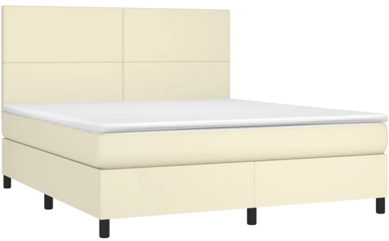 vidaXL Κρεβάτι Boxspring με Στρώμα & LED Κρεμ 180x200 εκ. Συνθ. Δέρμα