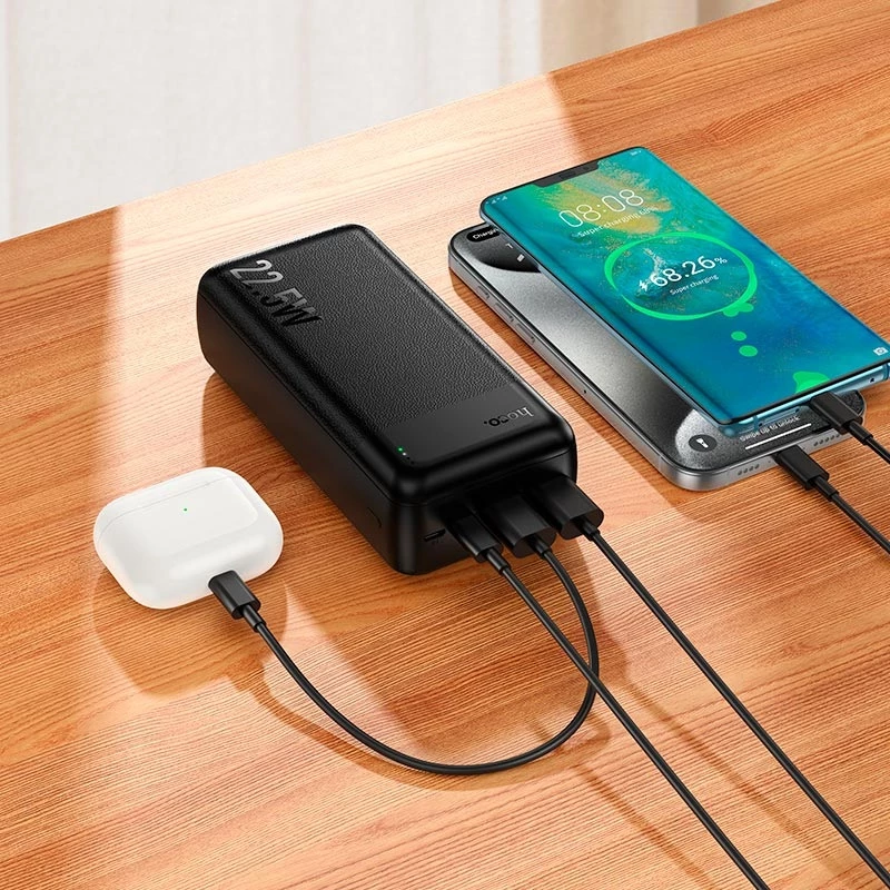 Hoco J159B Power Bank 30.000mAh 22.5W PD20W με 3 Θύρες Εξόδου Μαύρο