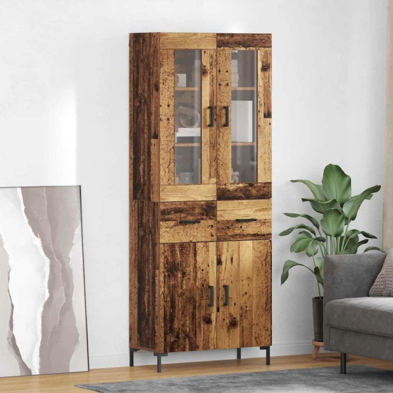 Highboard Επιτοίχιο 2 pcs Παλιό ξύλο 69,5 x 34 x 180 εκ. Καφέ 3415724