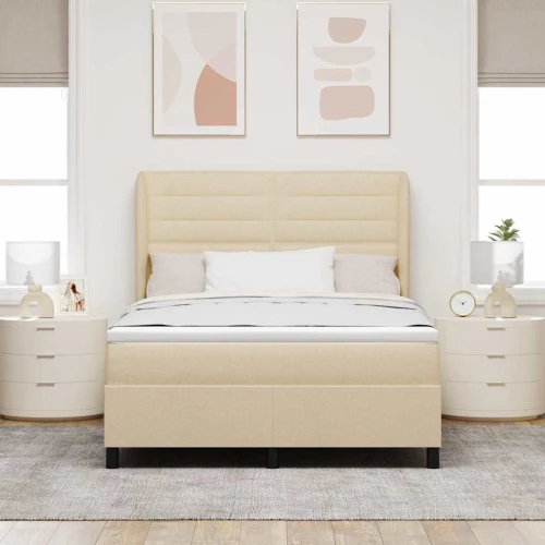 Κρεβάτι με ελατήρια με στρώμα Κρεμ 160 x 200 cm ύφασμα Κρεμ 3340513