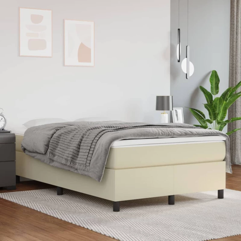 Κρεβάτι Boxspring με Στρώμα Κρεμ 120x200εκ. από Συνθετικό Δέρμα Κρεμ 3144598