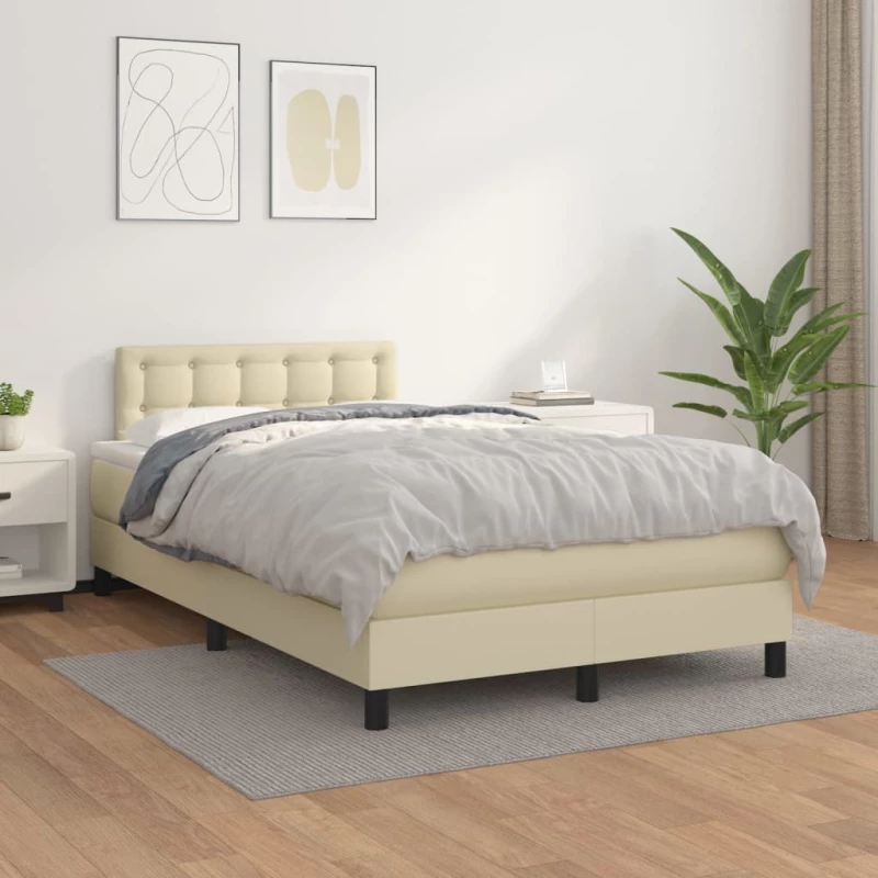 Κρεβάτι Boxspring με Στρώμα Κρεμ 120x200εκ. από Συνθετικό Δέρμα Κρεμ 3141115