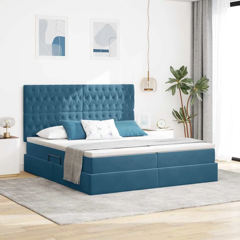 Κρεβάτι Αποθήκης με στρώμα Σκούρο Μπλε 200 x 200 cm Βελούδο Μπλε 3372267