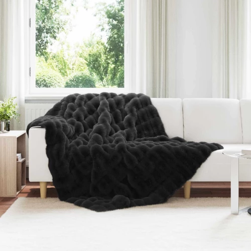Ψεύτικη κουβέρτα από κουνέλι Μαύρο 150 x 220 cm Πολυεστέρας Μαύρο 42021834